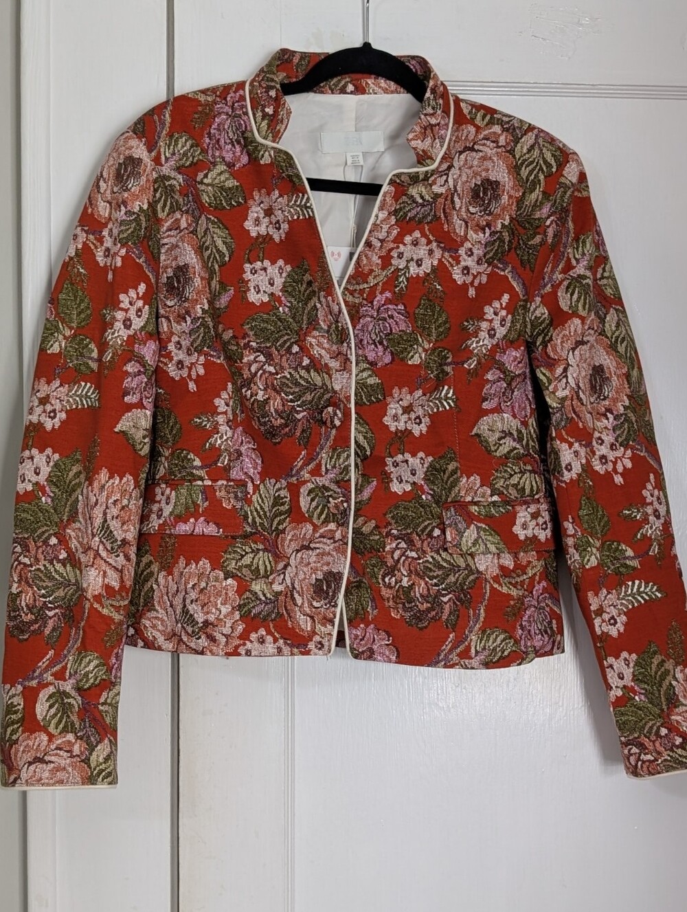 Zara NWT Orange Floral Tapestry Print Blazer Jacket Women's Large Artsy